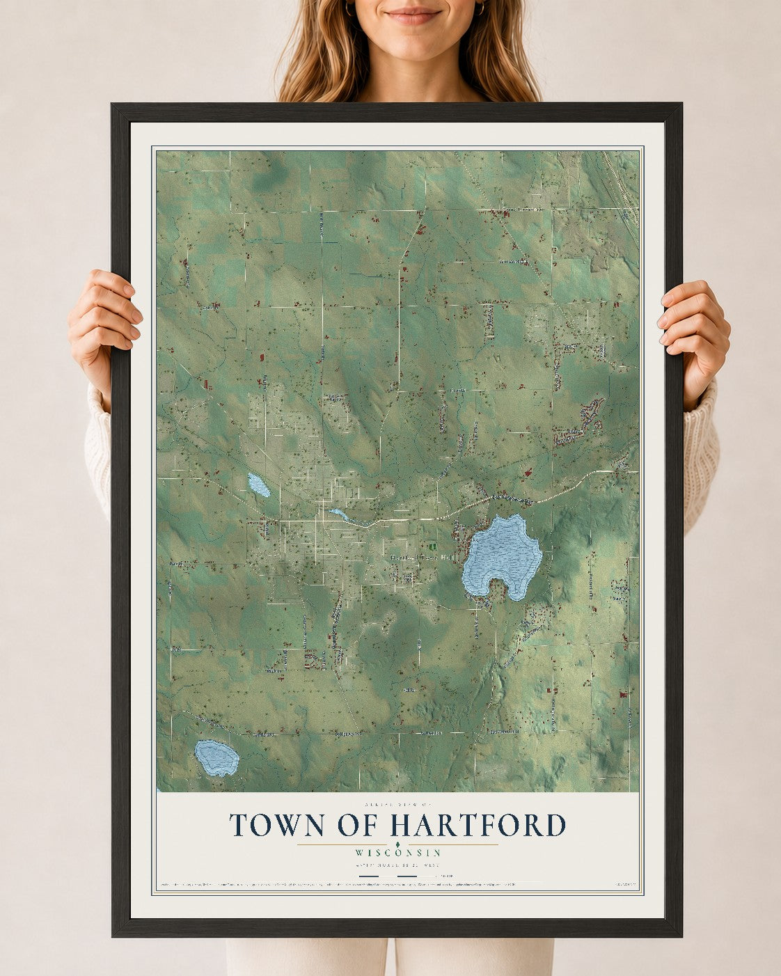 Map of the Town of Hartford, Wisconsin, 24 x 36 inch print in a black wood frame