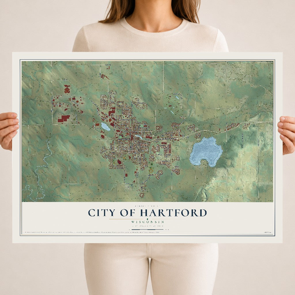 Map of Hartford, Wisconsin, 18 x 24 inch unframed archival matte print