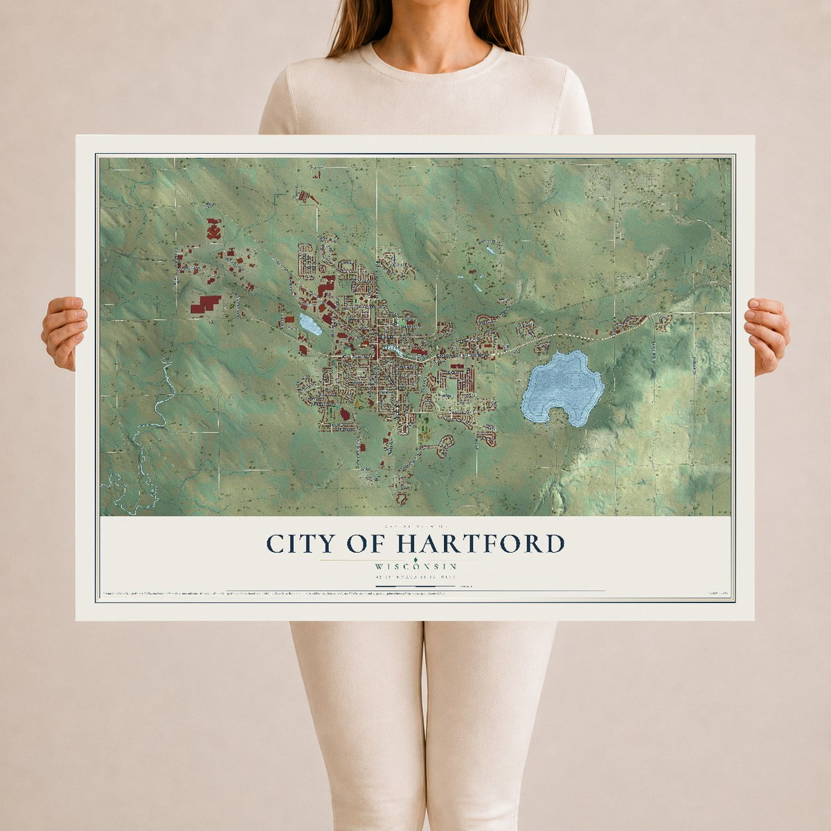 Map of Hartford, Wisconsin, 24 x 36 inch unframed archival matte print