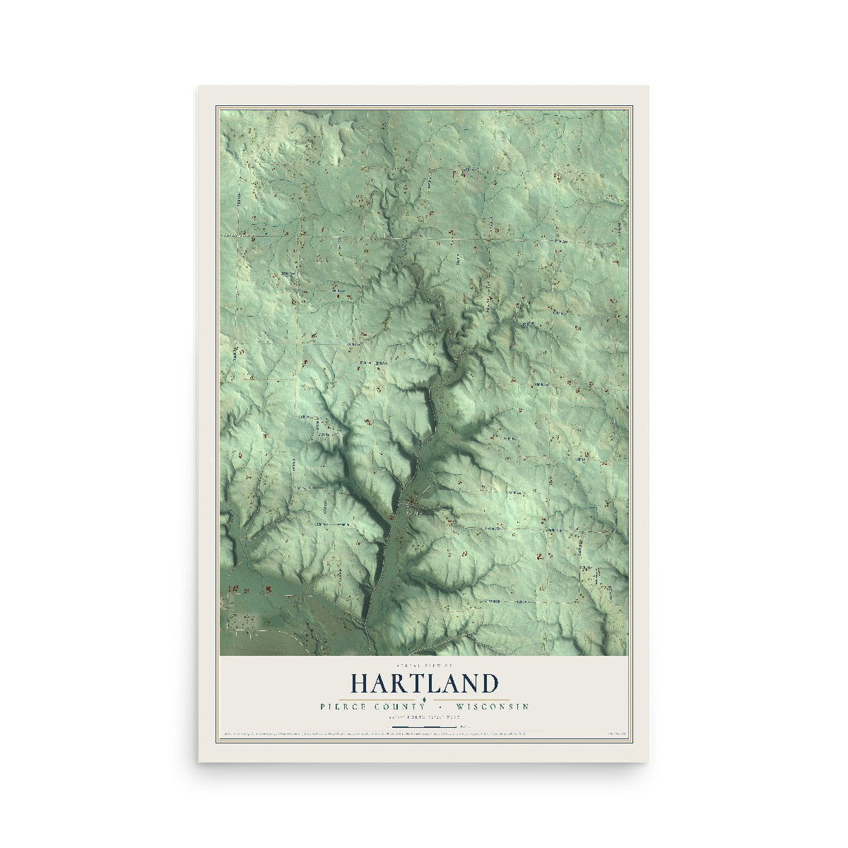 Map of Hartland, Pierce County, Wisconsin, 12 x 18 inch unframed archival matte print