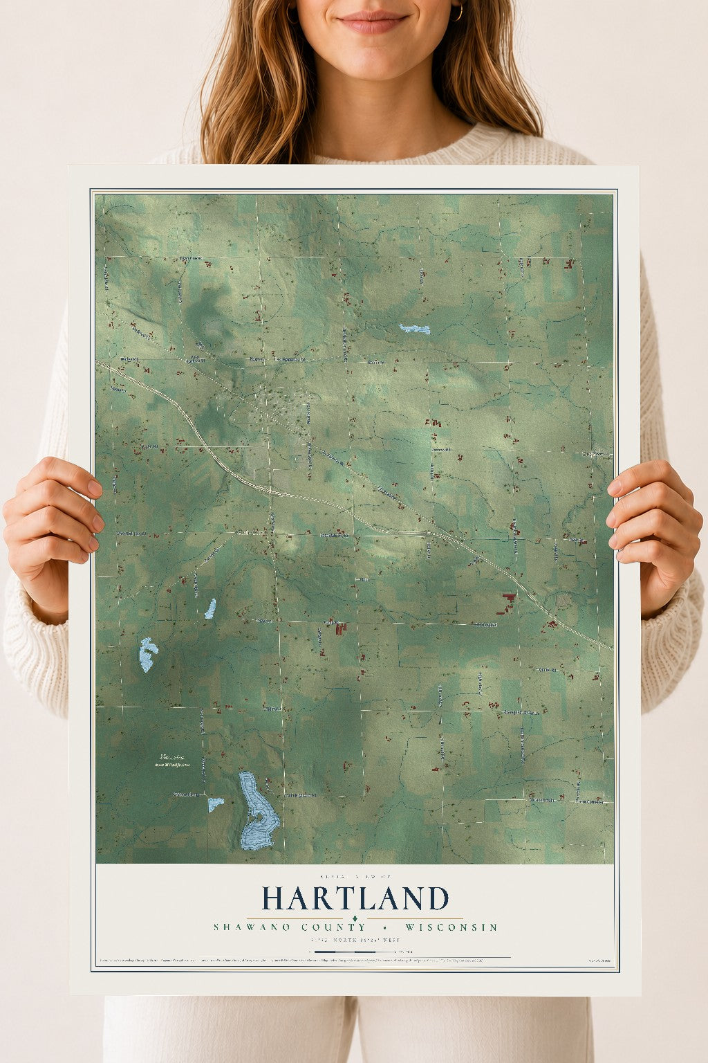 Map of Hartland, Shawano County, Wisconsin, 18 x 24 inch unframed archival matte print