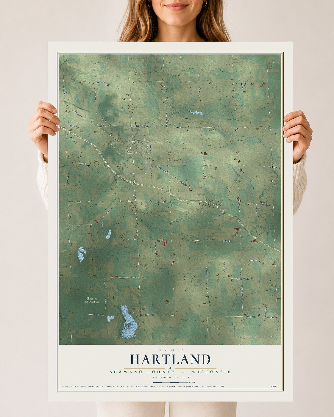 Map of Hartland, Shawano County, Wisconsin, 24 x 36 inch unframed archival matte print