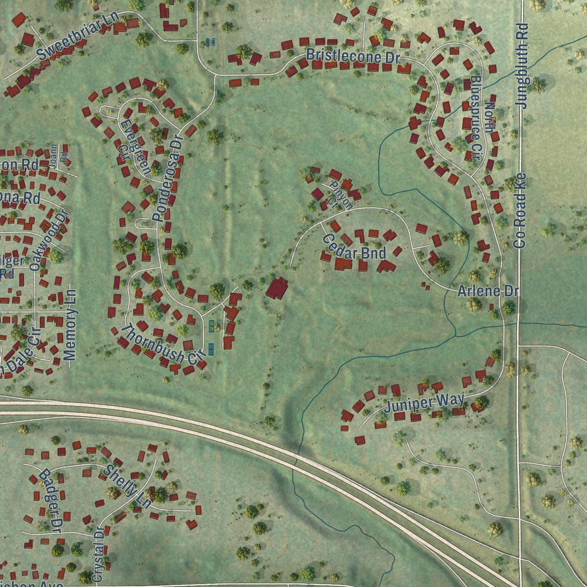 Second close-up of the map of Hartland, Waukesha County, Wisconsin print showing more streets and buildings