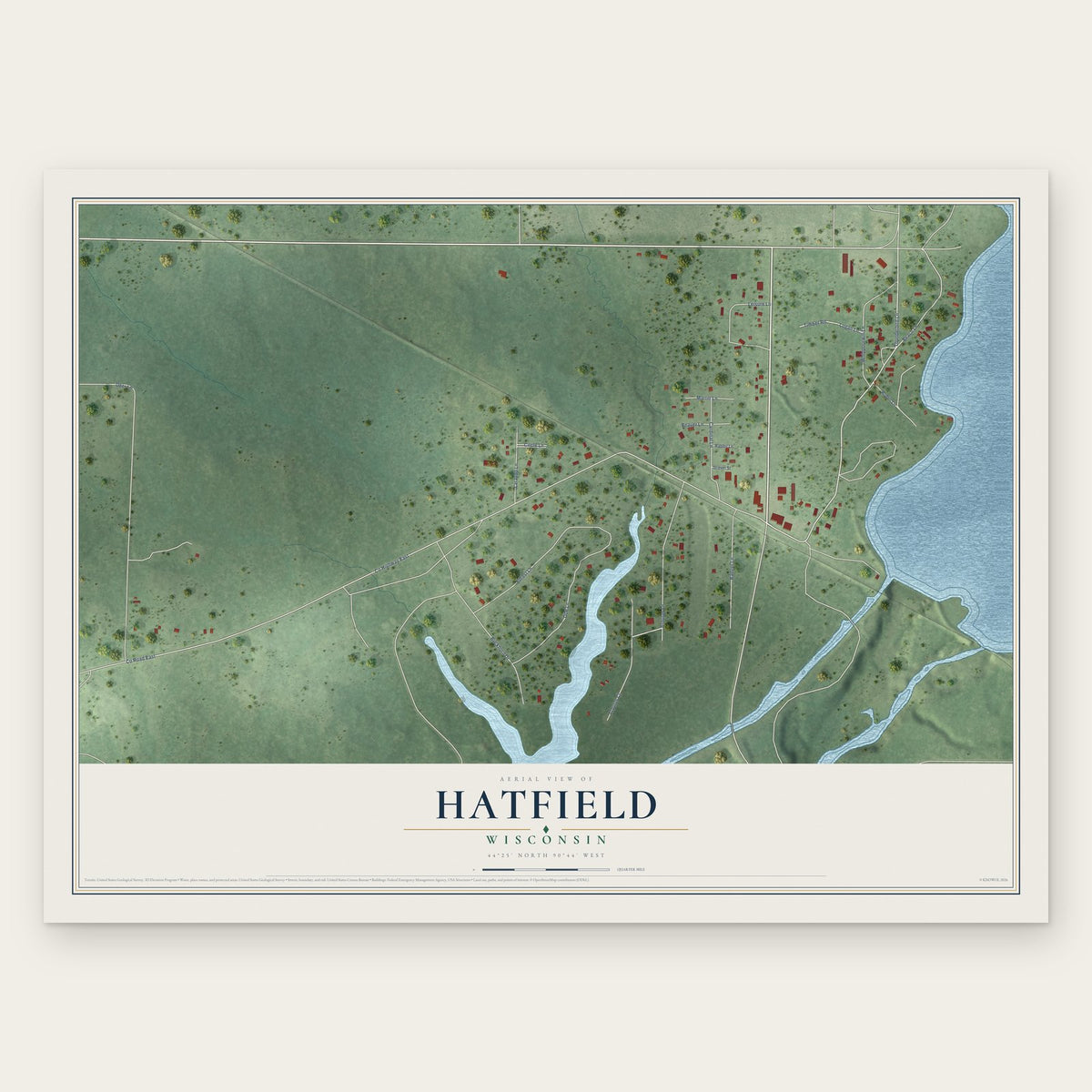 Hatfield, Wisconsin map print, the full design
