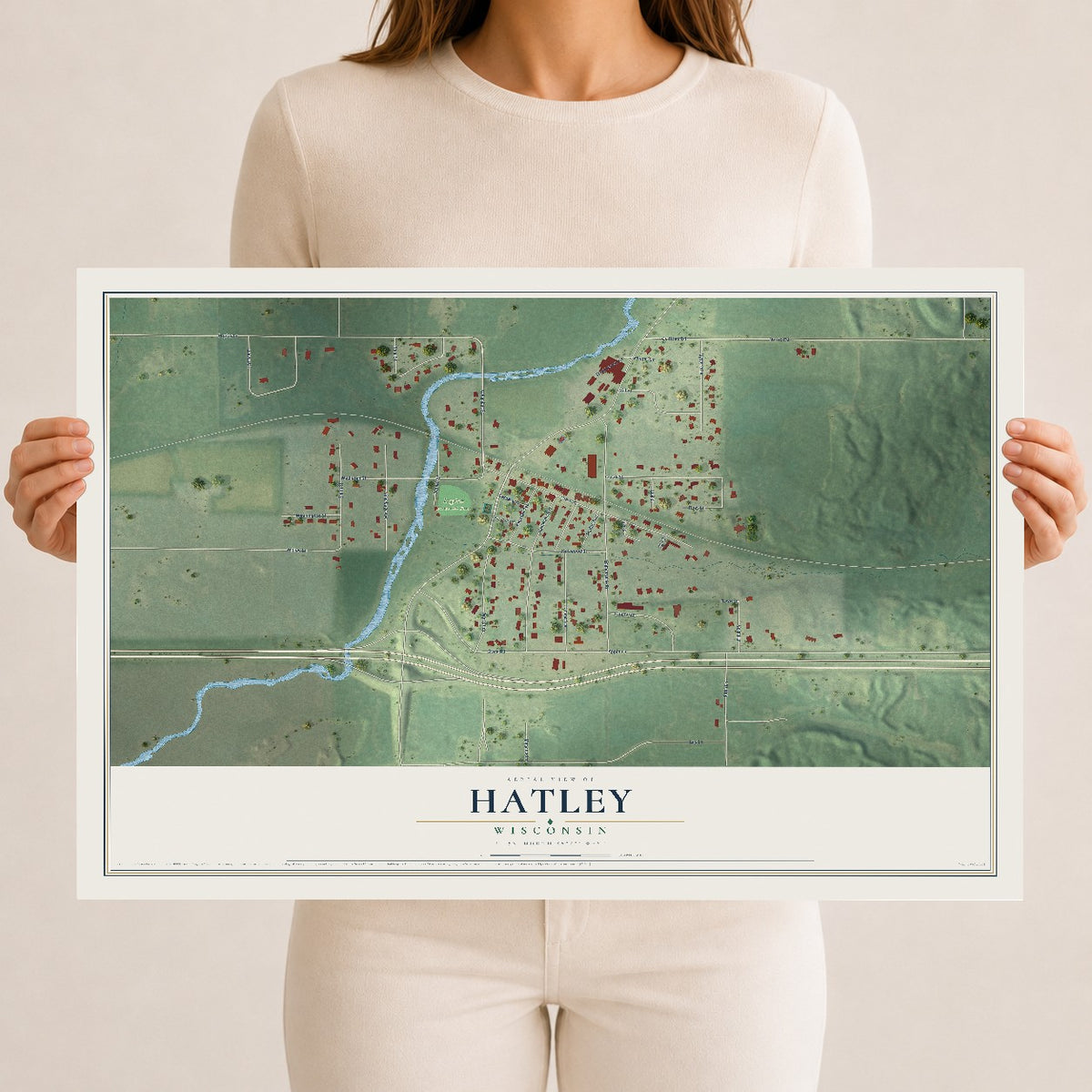 Map of Hatley, Wisconsin, 12 x 18 inch unframed archival matte print