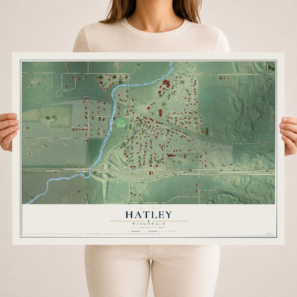 Map of Hatley, Wisconsin, 18 x 24 inch unframed archival matte print