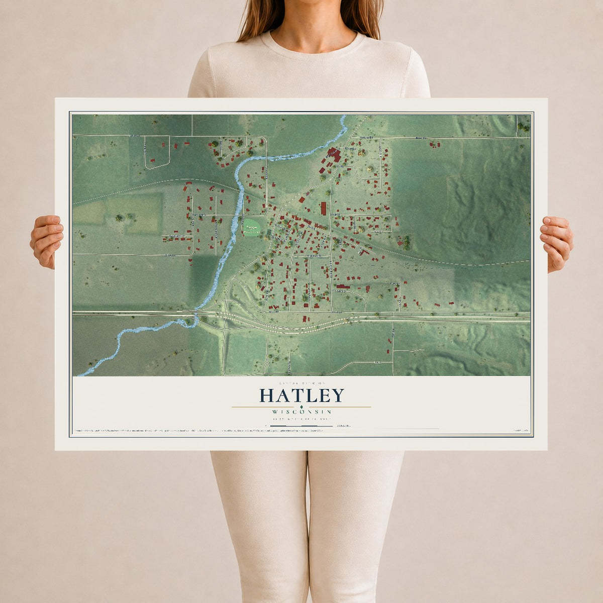 Map of Hatley, Wisconsin, 24 x 36 inch unframed archival matte print