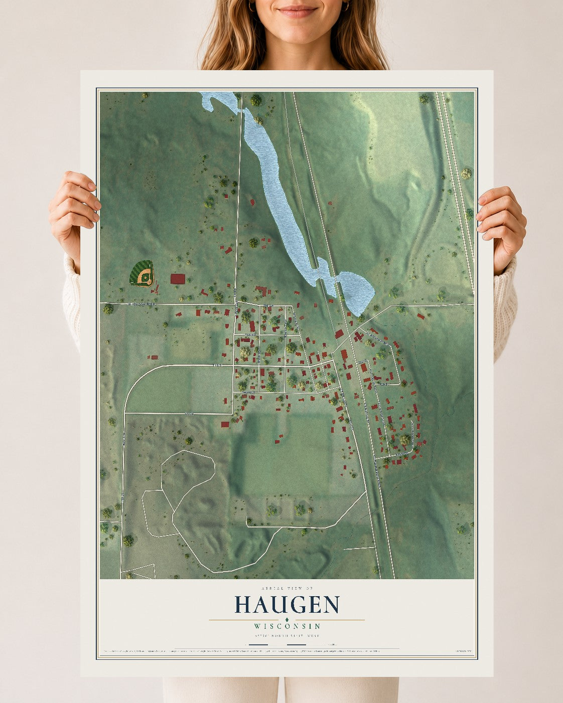 Map of Haugen, Wisconsin, 24 x 36 inch unframed archival matte print