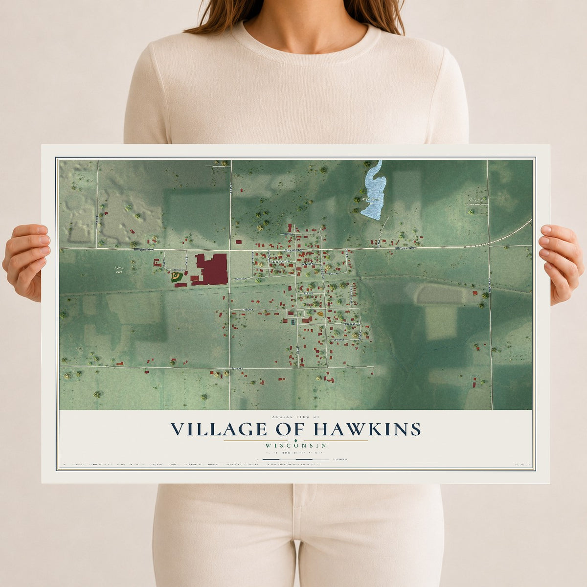 Map of Hawkins, Wisconsin, 12 x 18 inch unframed archival matte print
