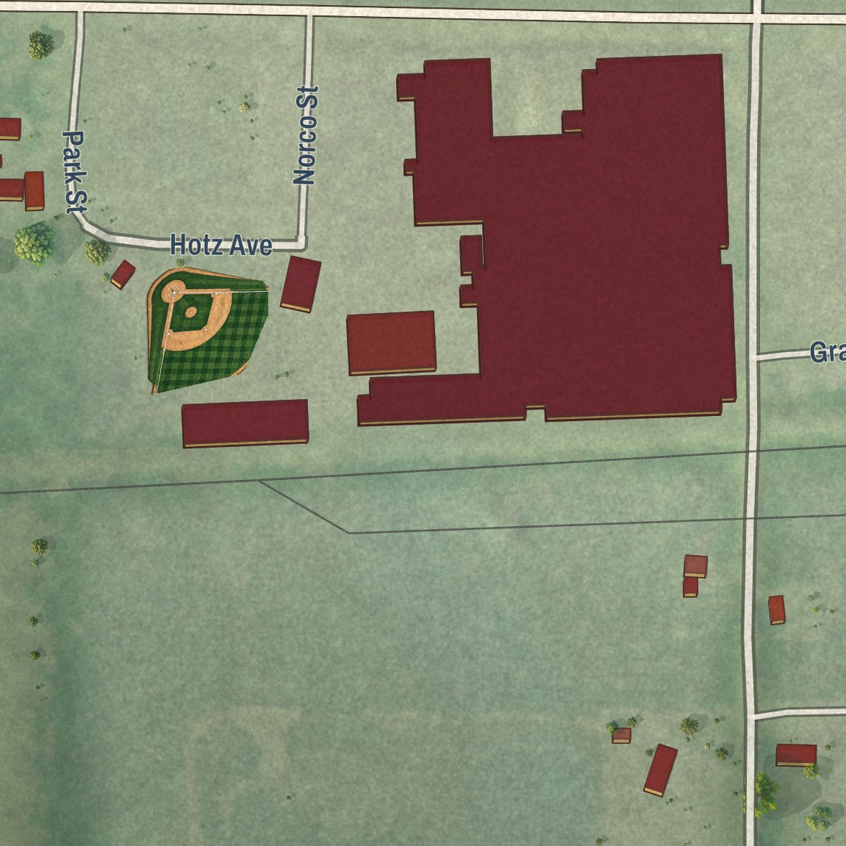 Second close-up of the map of Hawkins, Wisconsin print showing more streets and buildings