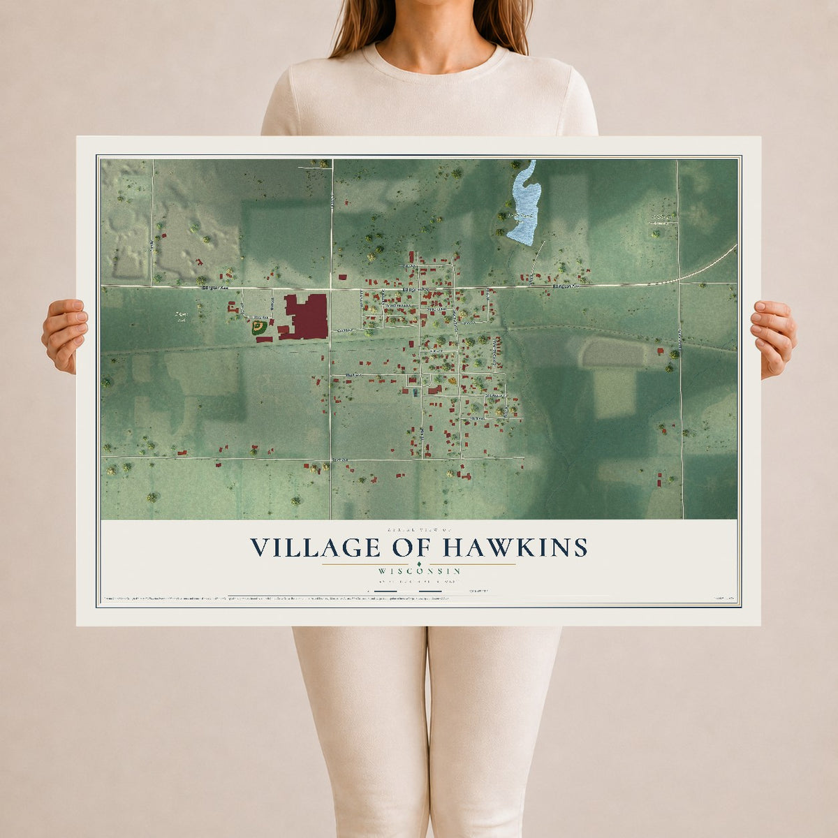 Map of Hawkins, Wisconsin, 24 x 36 inch unframed archival matte print