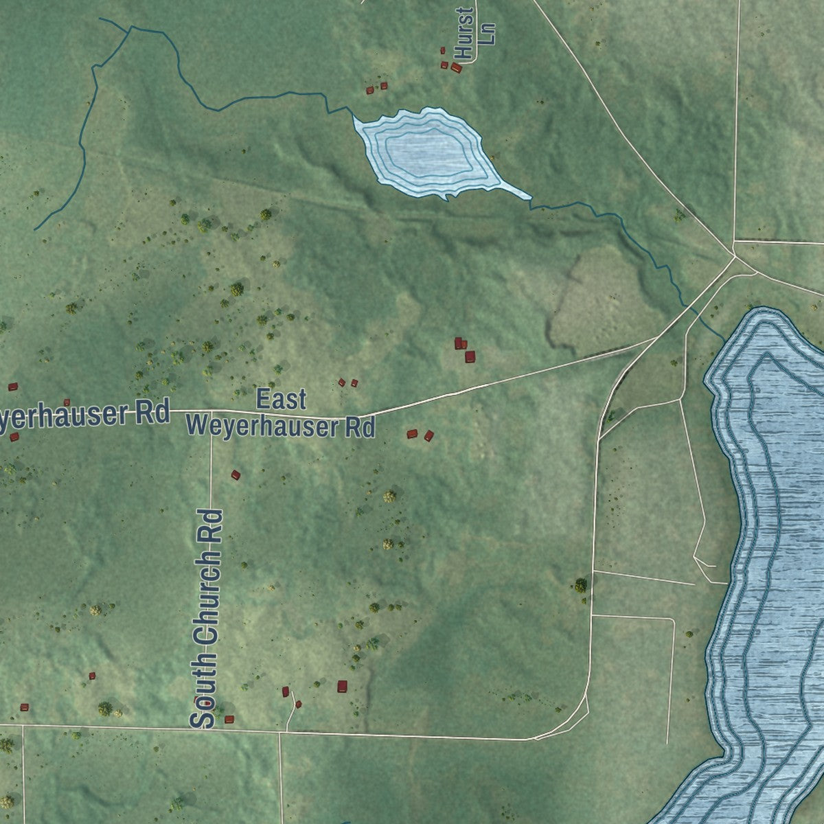 Second close-up of the map of Hawthorne, Wisconsin print showing more streets and buildings