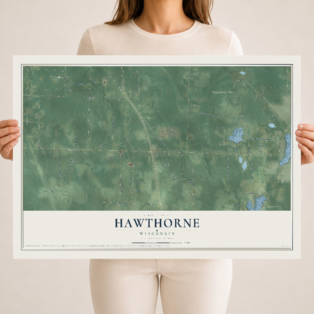 Map of Hawthorne, Wisconsin, 18 x 24 inch unframed archival matte print