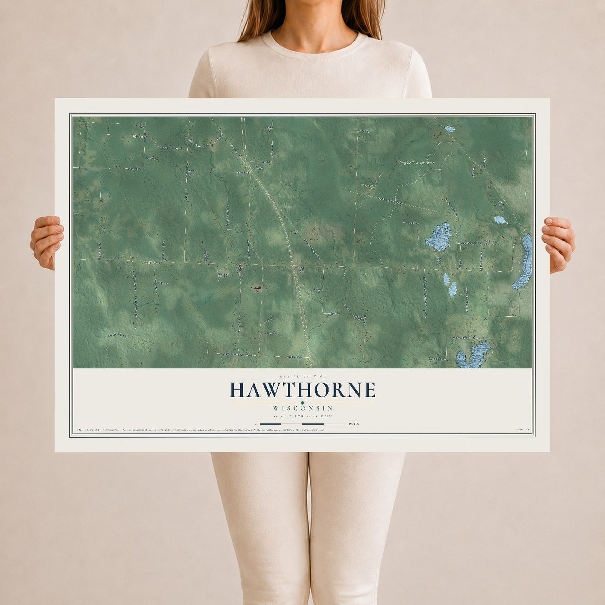 Map of Hawthorne, Wisconsin, 24 x 36 inch unframed archival matte print