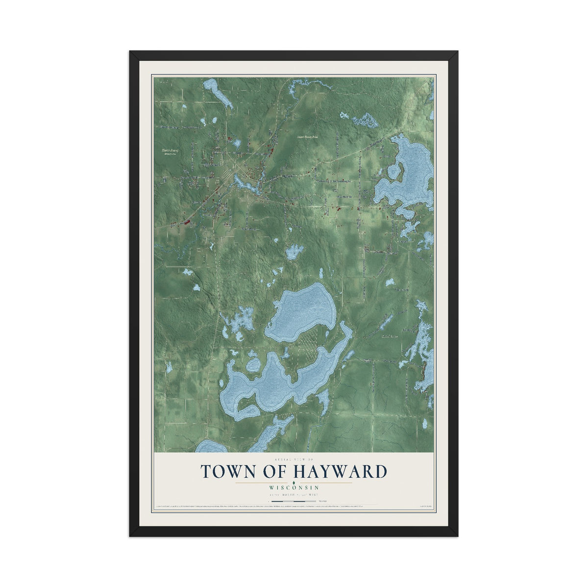 Map of the Town of Hayward, Wisconsin, 12 x 18 inch print in a black wood frame