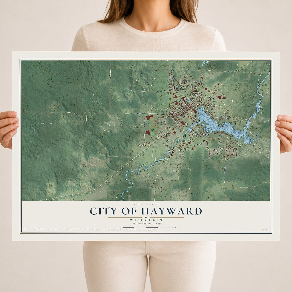 Map of Hayward, Wisconsin, 18 x 24 inch unframed archival matte print