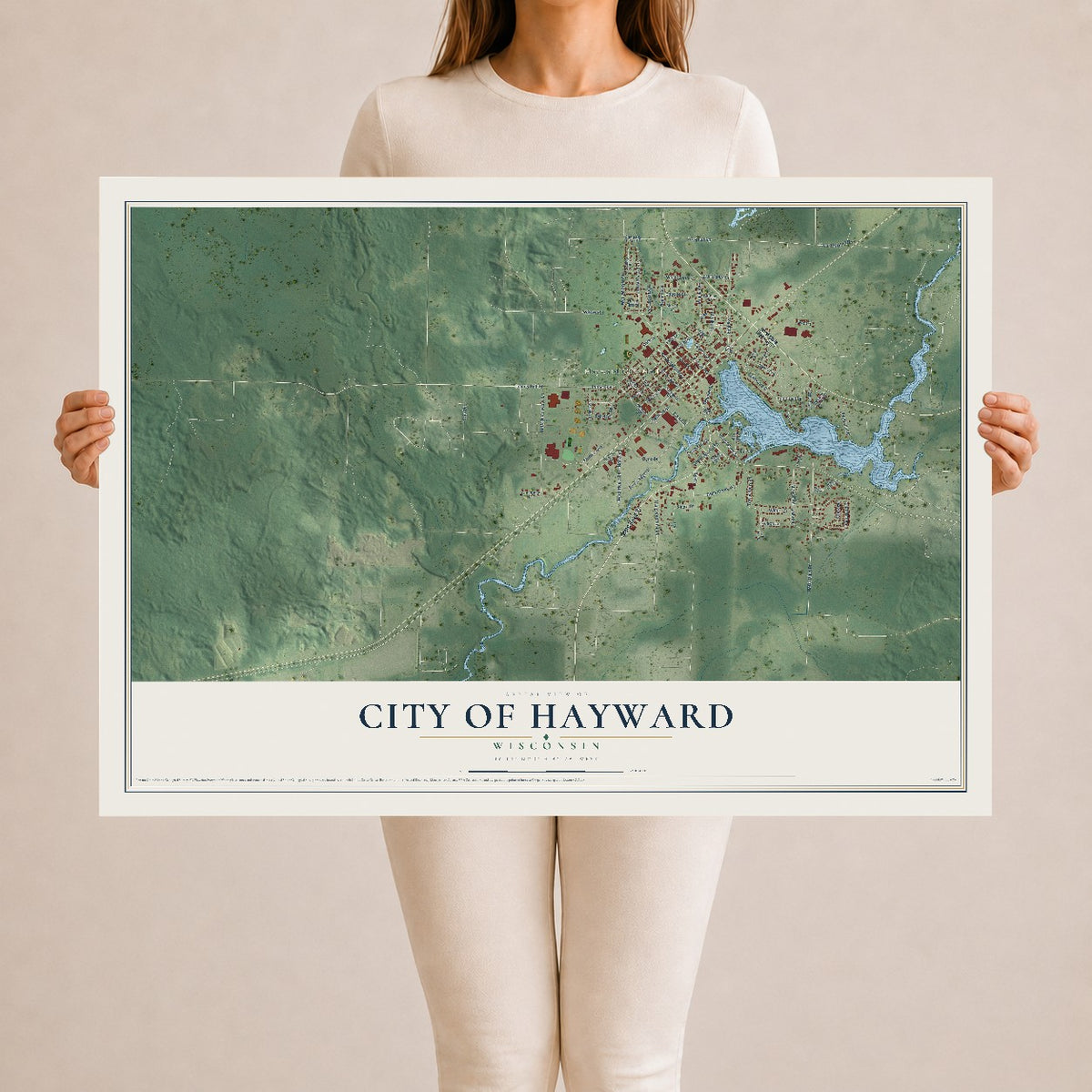 Map of Hayward, Wisconsin, 24 x 36 inch unframed archival matte print