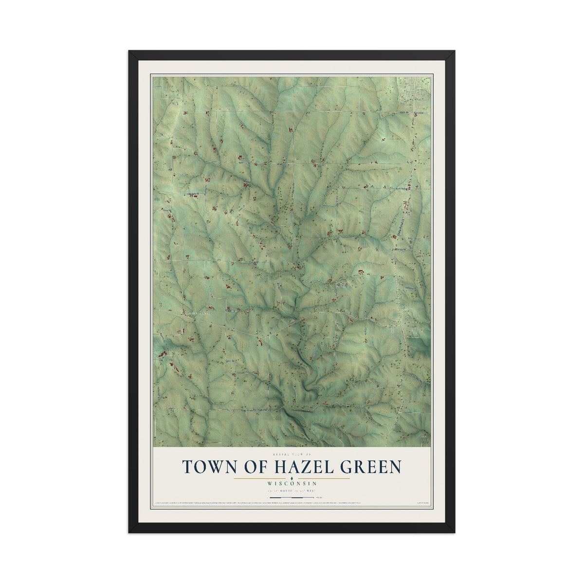 Map of the Town of Hazel Green, Wisconsin, 12 x 18 inch print in a black wood frame