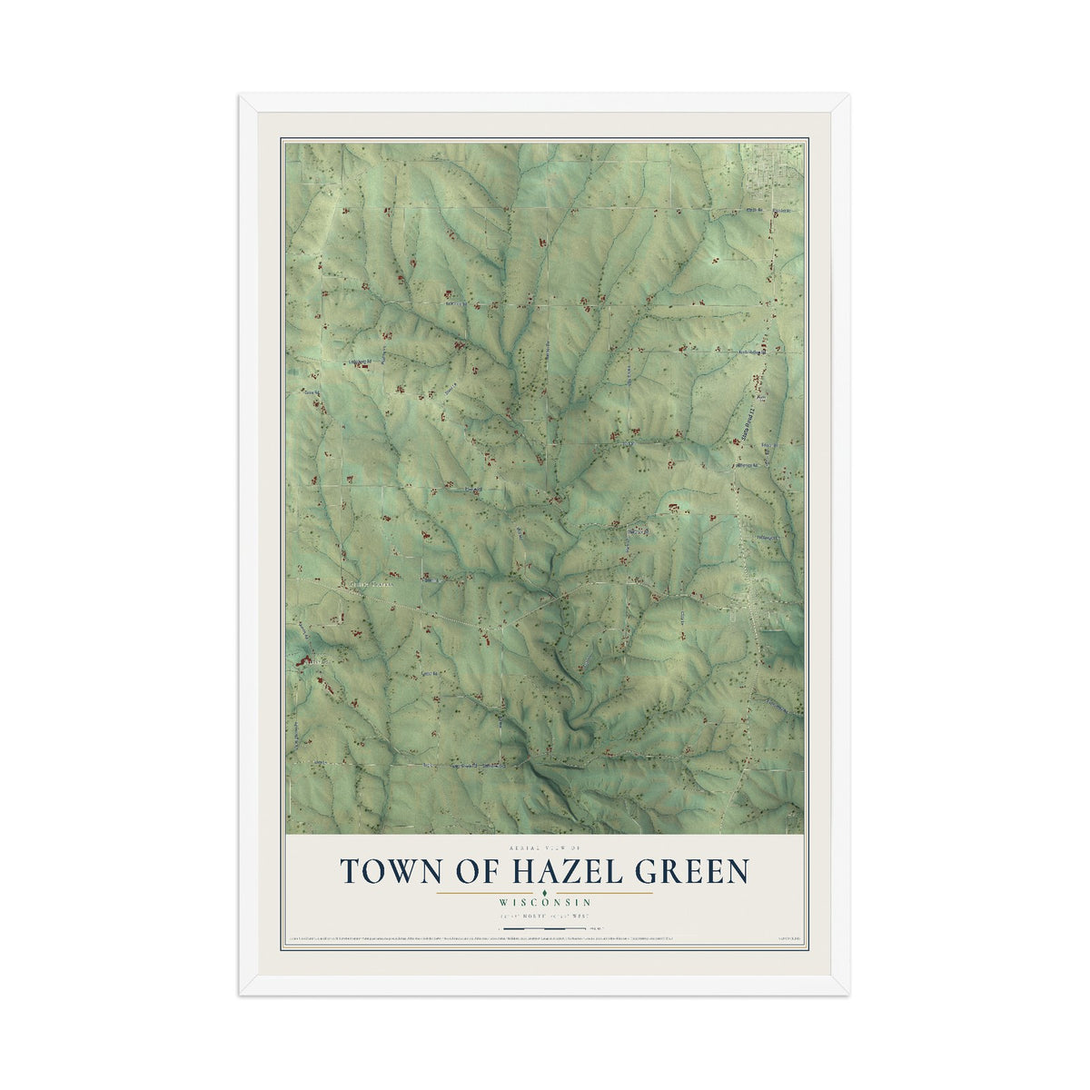 Map of the Town of Hazel Green, Wisconsin, 12 x 18 inch print in a white wood frame
