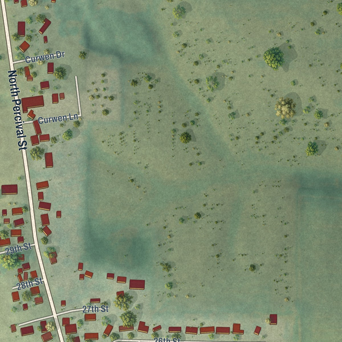 Second close-up of the map of Hazel Green, Wisconsin print showing more streets and buildings