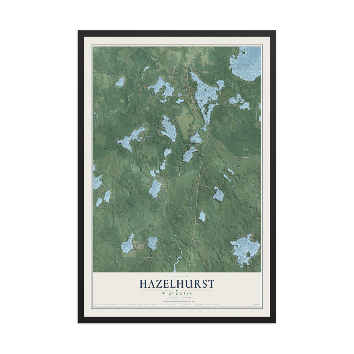 Map of Hazelhurst, Wisconsin, 12 x 18 inch print in a black wood frame