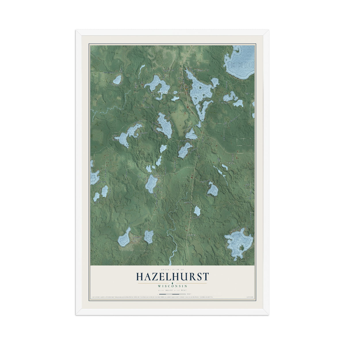 Map of Hazelhurst, Wisconsin, 12 x 18 inch print in a white wood frame