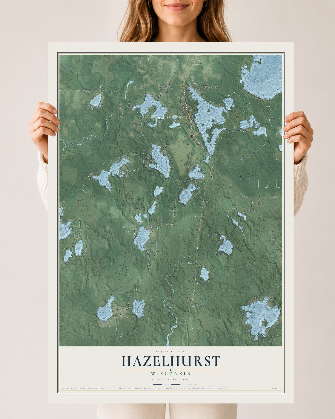 Map of Hazelhurst, Wisconsin, 24 x 36 inch unframed archival matte print