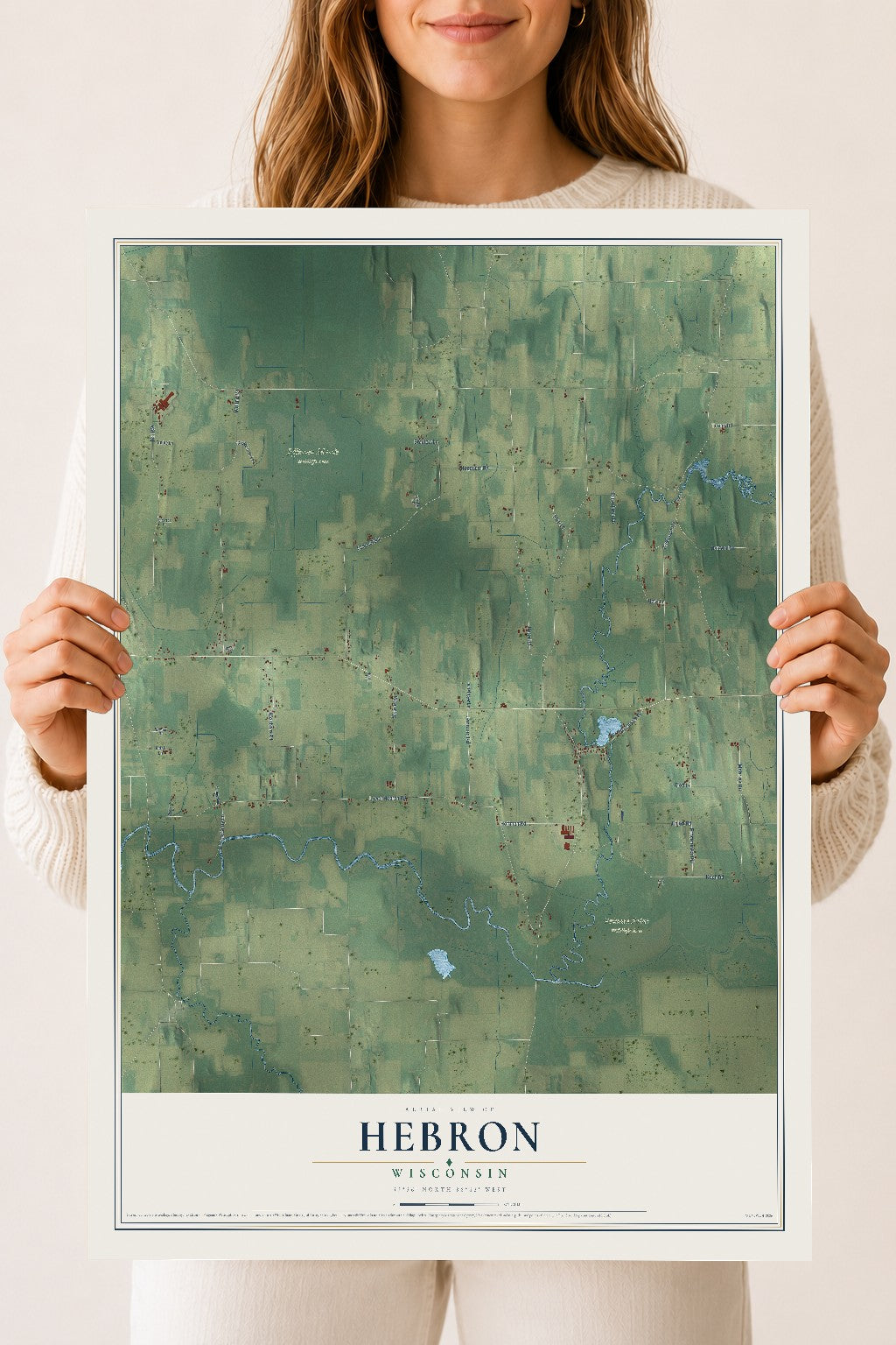 Map of Hebron, Wisconsin, 18 x 24 inch unframed archival matte print