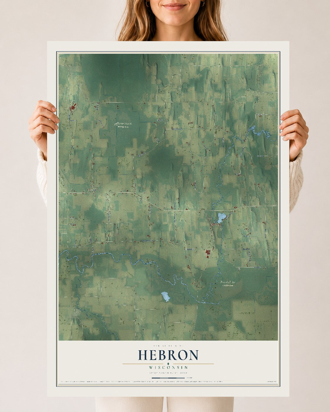 Map of Hebron, Wisconsin, 24 x 36 inch unframed archival matte print