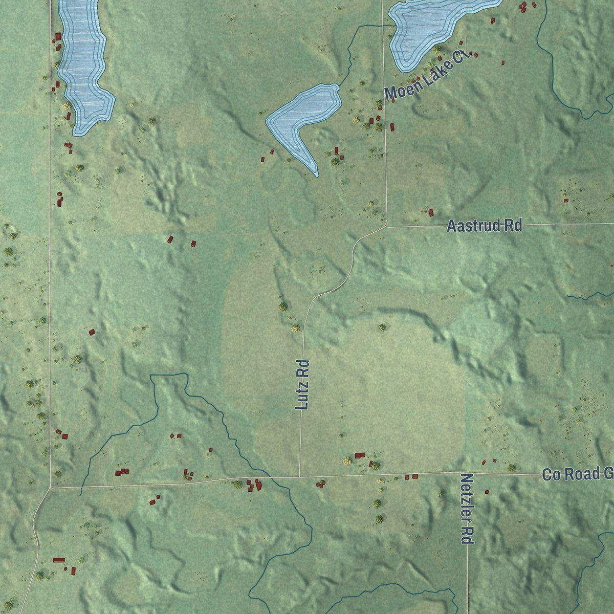 Close-up of the map of Helvetia, Wisconsin print showing street and building detail