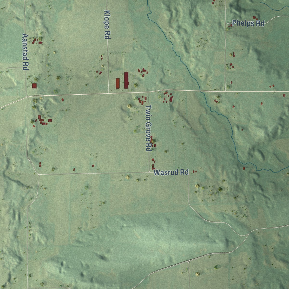 Second close-up of the map of Helvetia, Wisconsin print showing more streets and buildings