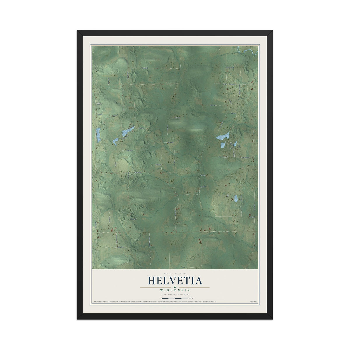 Map of Helvetia, Wisconsin, 12 x 18 inch print in a black wood frame