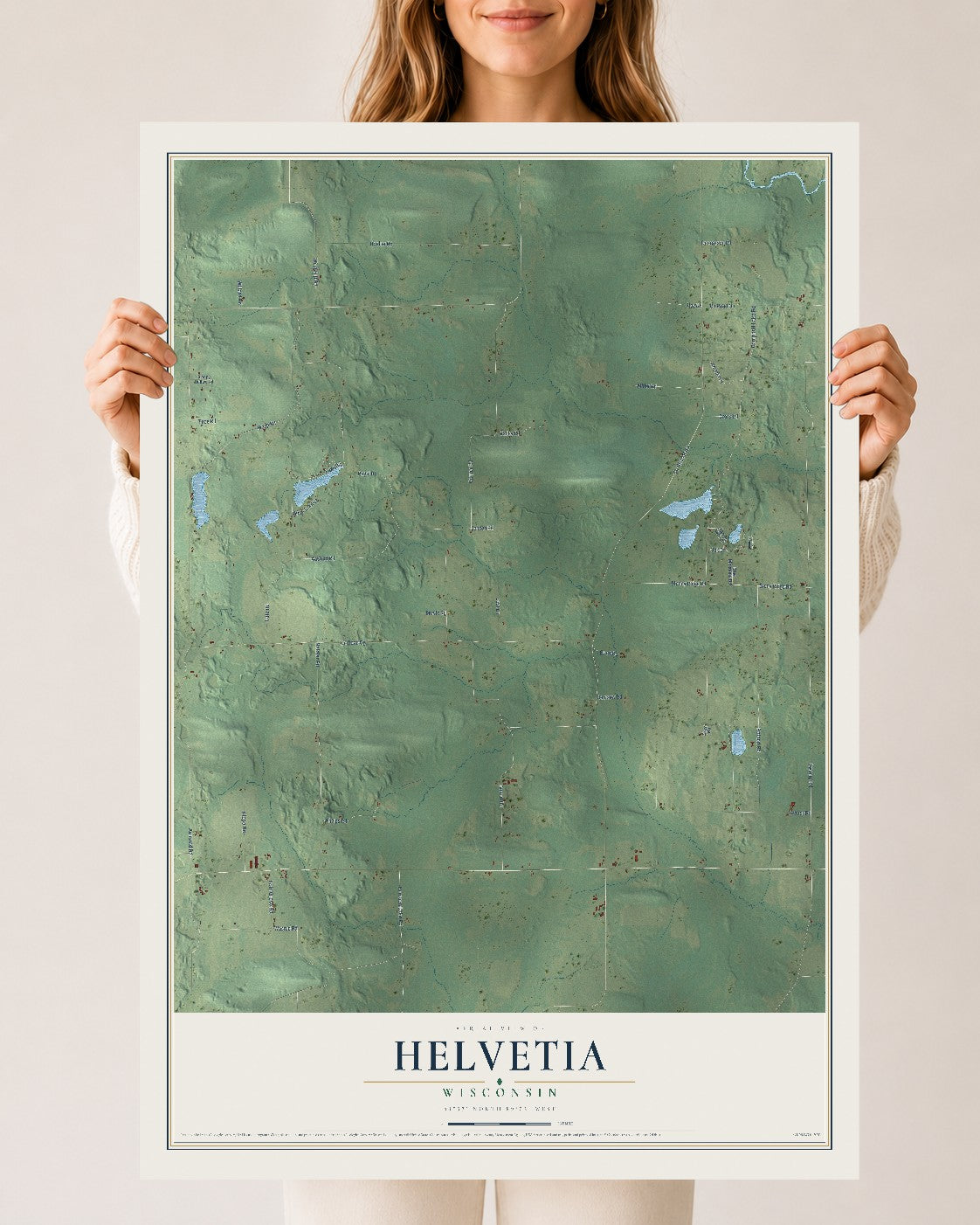 Map of Helvetia, Wisconsin, 24 x 36 inch unframed archival matte print
