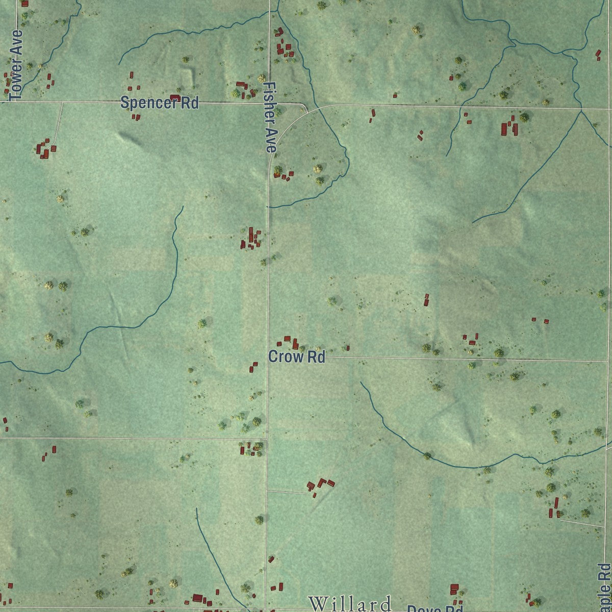 Close-up of the map of Hendren, Wisconsin print showing street and building detail