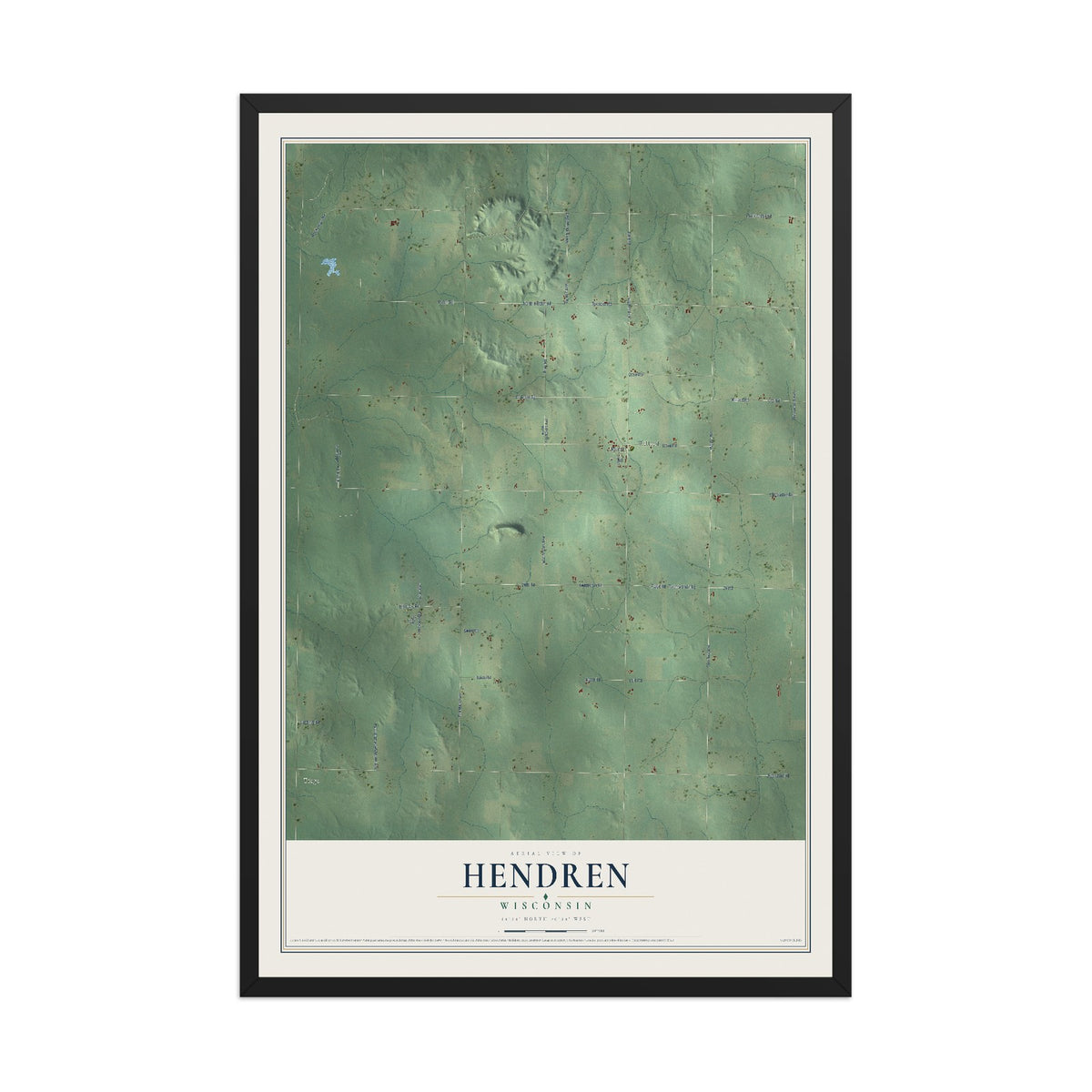 Map of Hendren, Wisconsin, 12 x 18 inch print in a black wood frame