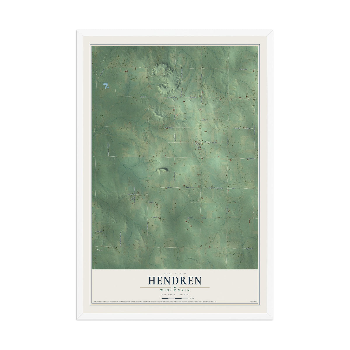Map of Hendren, Wisconsin, 12 x 18 inch print in a white wood frame