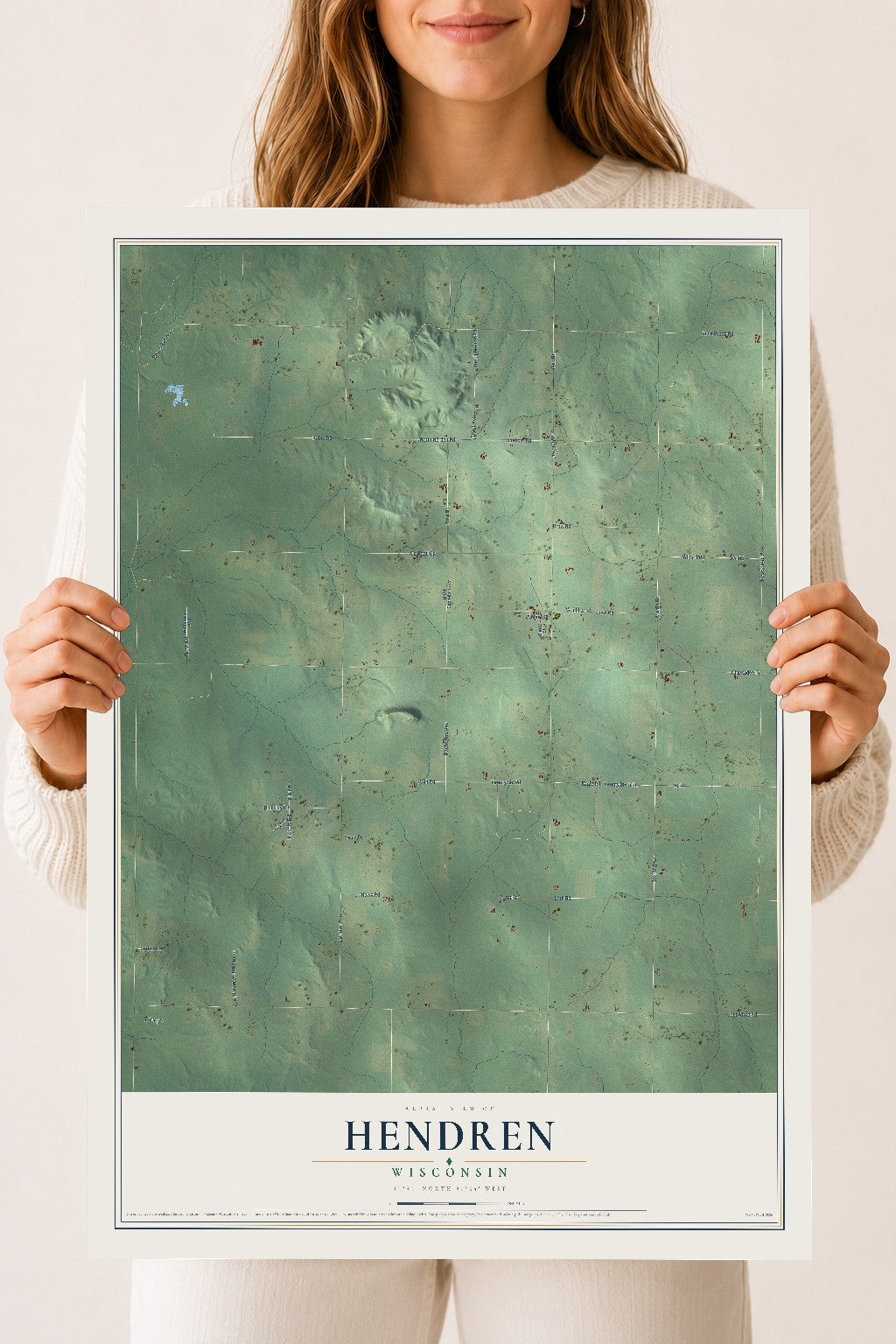 Map of Hendren, Wisconsin, 18 x 24 inch unframed archival matte print