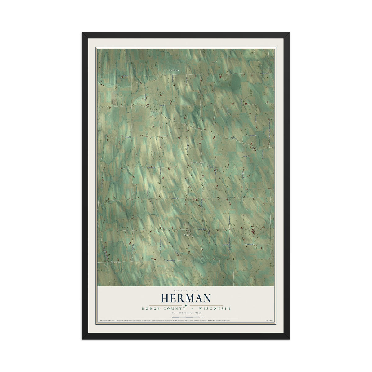 Map of Herman, Dodge County, Wisconsin, 12 x 18 inch print in a black wood frame