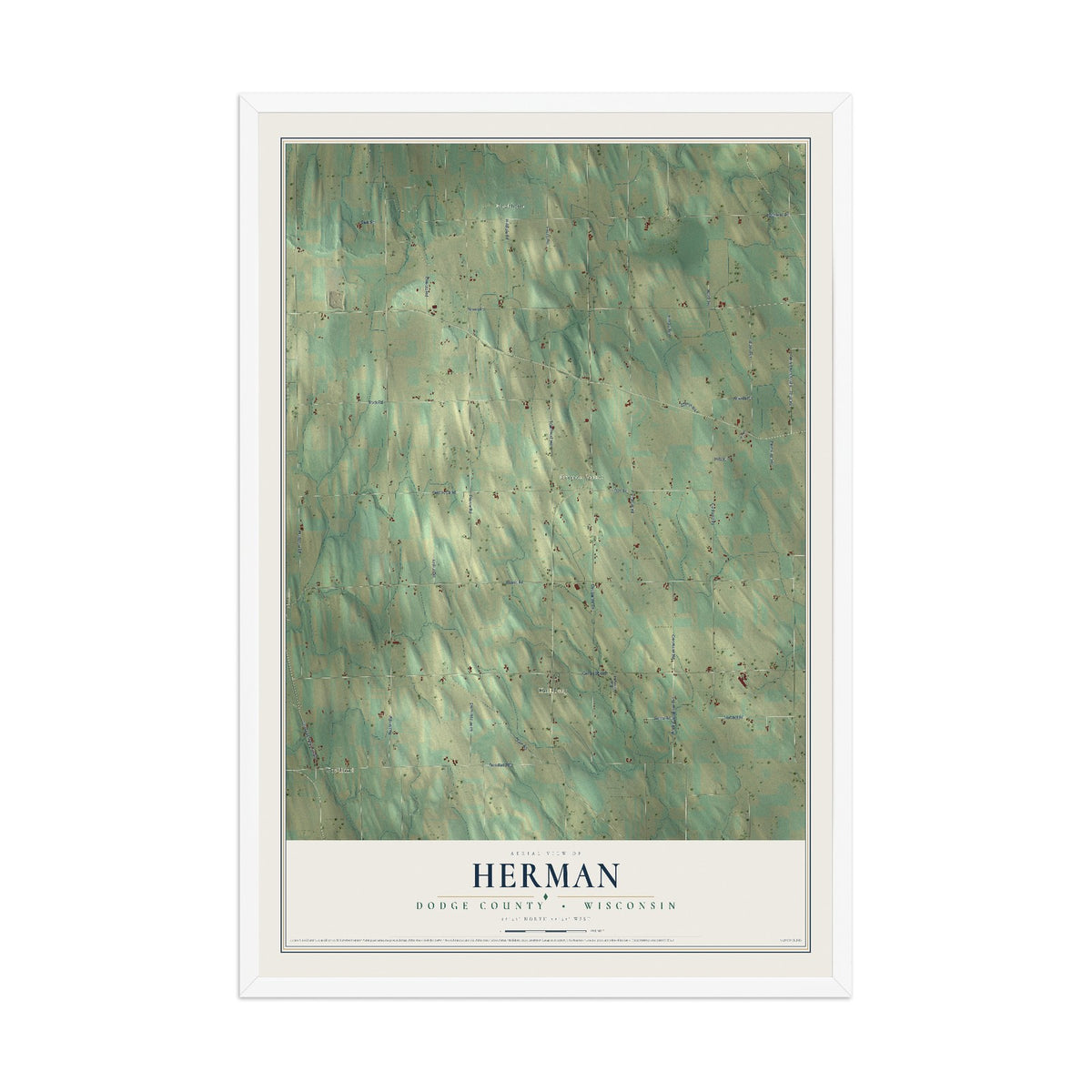 Map of Herman, Dodge County, Wisconsin, 12 x 18 inch print in a white wood frame