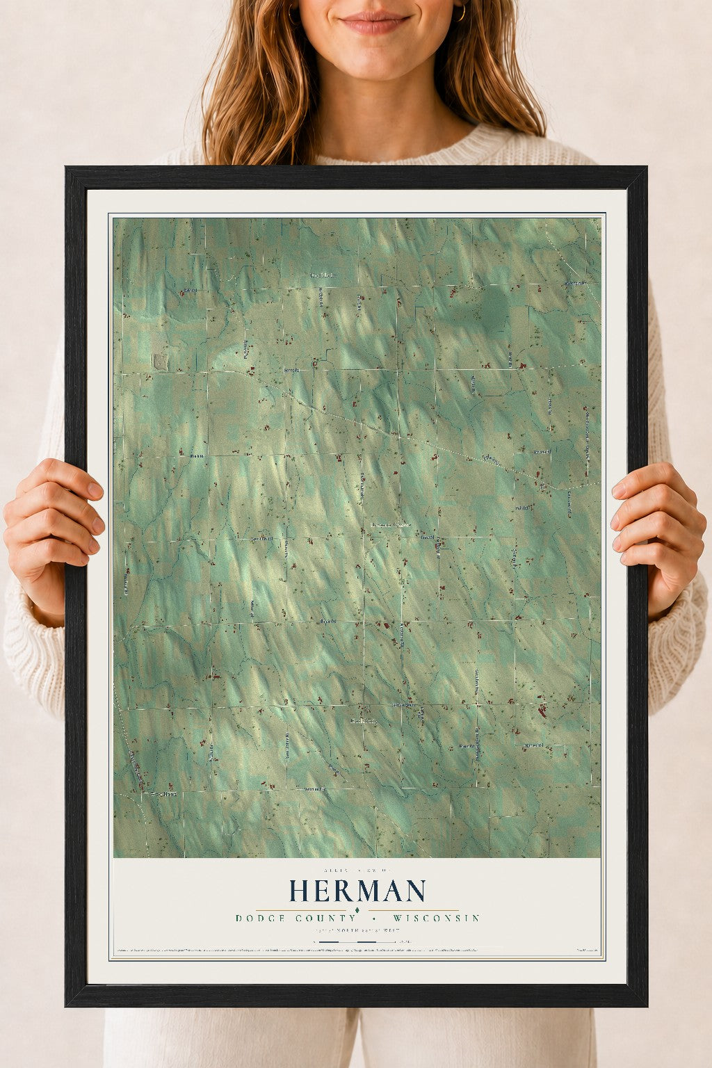 Map of Herman, Dodge County, Wisconsin, 18 x 24 inch print in a black wood frame