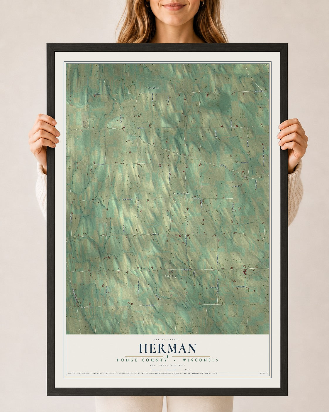 Map of Herman, Dodge County, Wisconsin, 24 x 36 inch print in a black wood frame