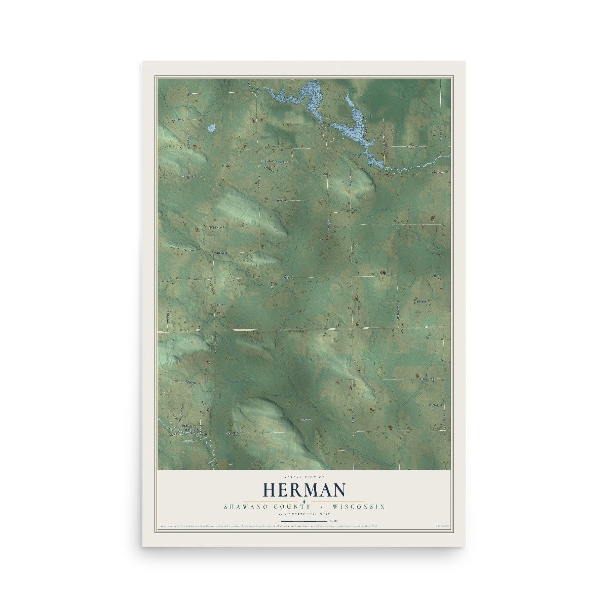 Map of Herman, Shawano County, Wisconsin, 12 x 18 inch unframed archival matte print