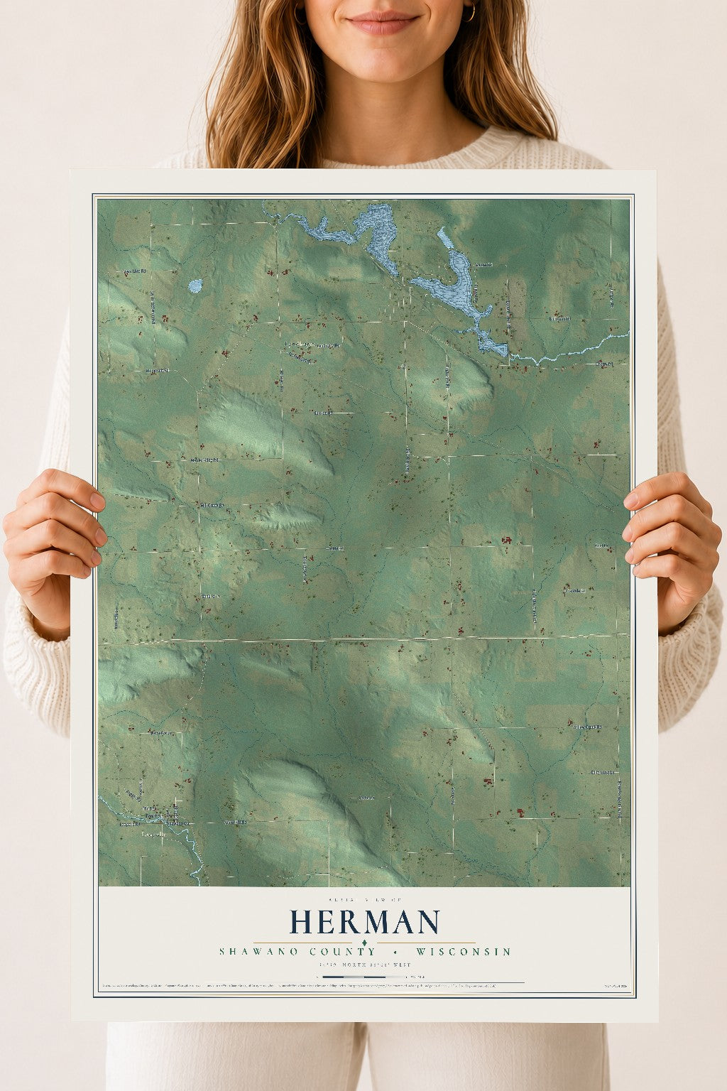 Map of Herman, Shawano County, Wisconsin, 18 x 24 inch unframed archival matte print