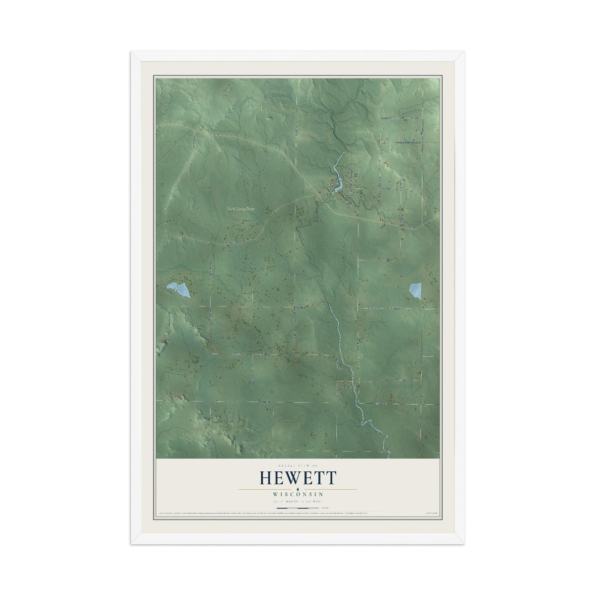 Map of Hewett, Wisconsin, 12 x 18 inch print in a white wood frame