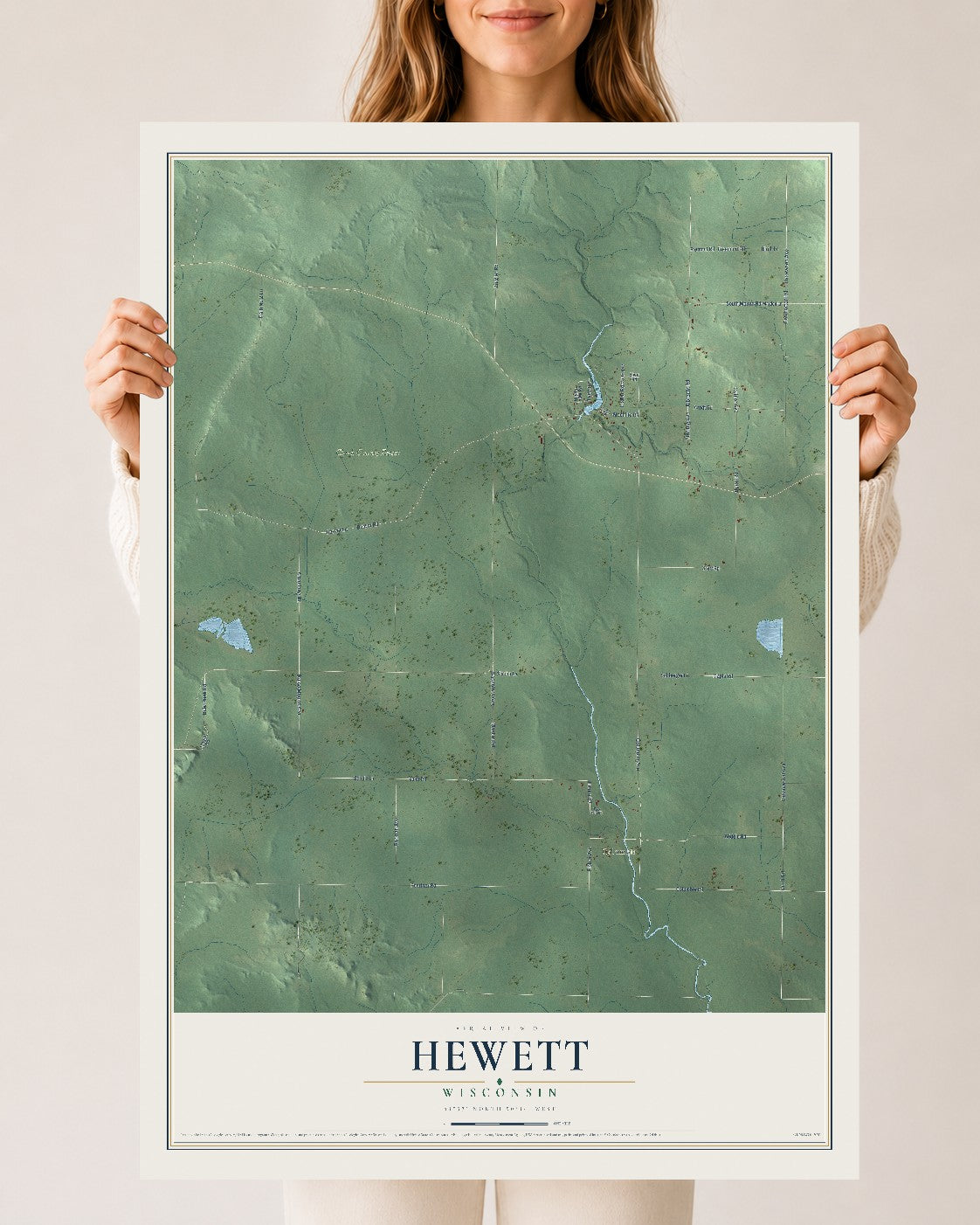 Map of Hewett, Wisconsin, 24 x 36 inch unframed archival matte print