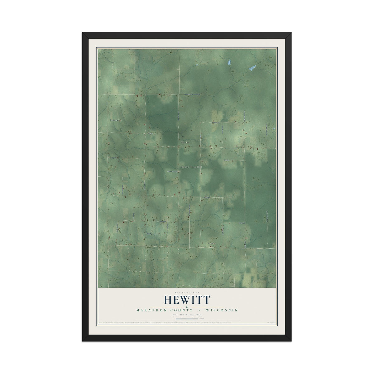 Map of Hewitt, Marathon County, Wisconsin, 12 x 18 inch print in a black wood frame