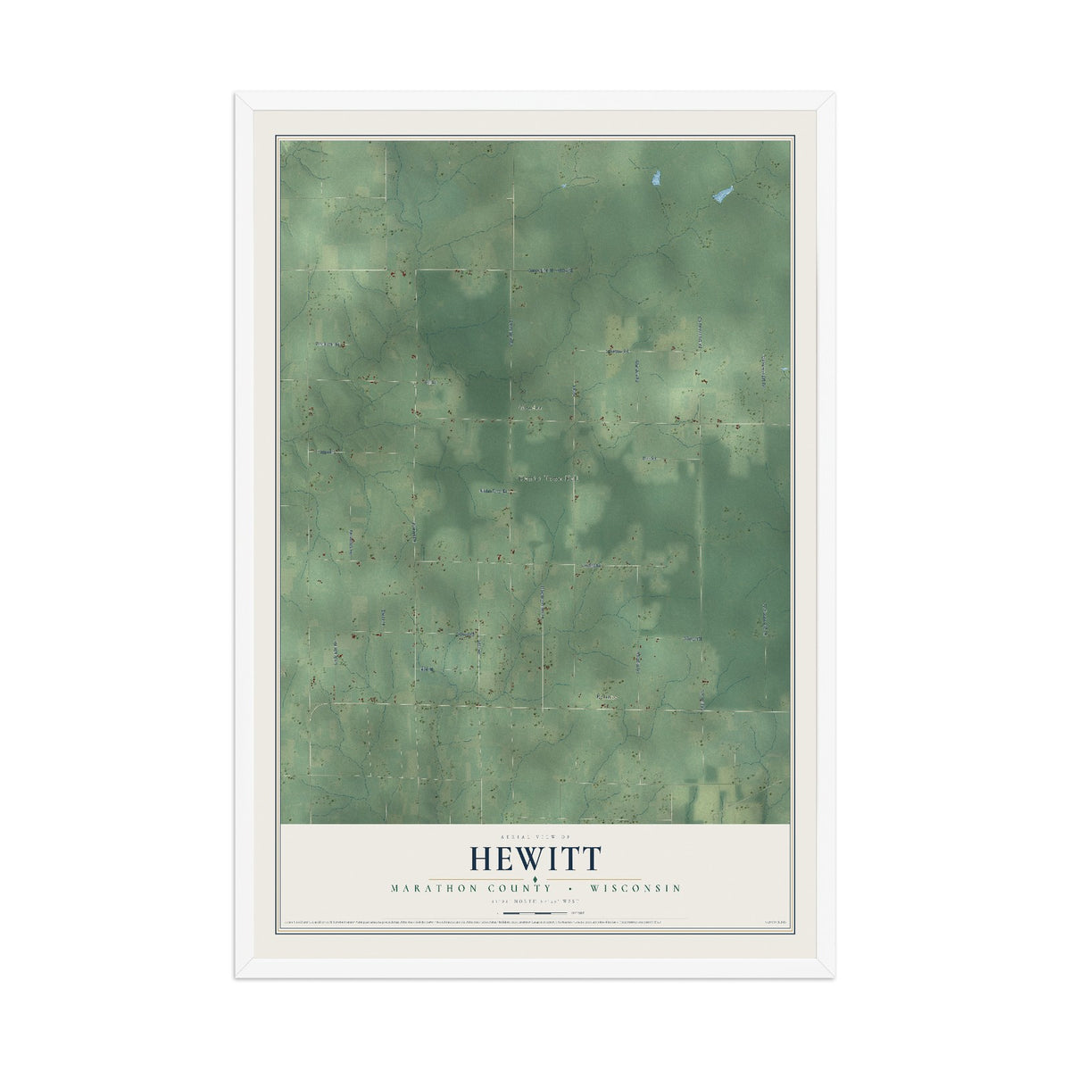 Map of Hewitt, Marathon County, Wisconsin, 12 x 18 inch print in a white wood frame