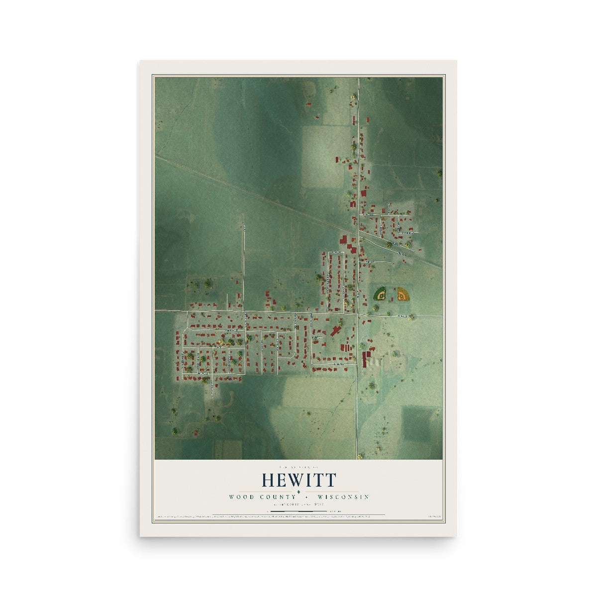 Map of Hewitt, Wood County, Wisconsin, 12 x 18 inch unframed archival matte print