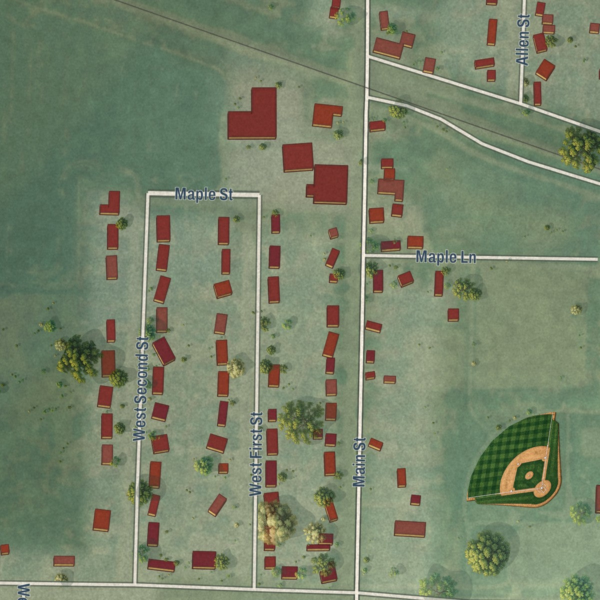 Second close-up of the map of Hewitt, Wood County, Wisconsin print showing more streets and buildings