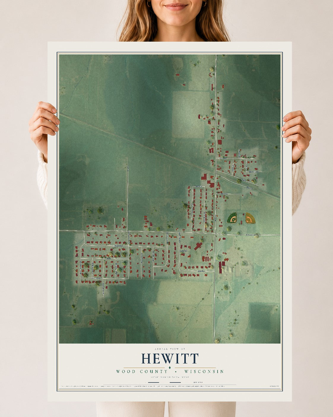 Map of Hewitt, Wood County, Wisconsin, 24 x 36 inch unframed archival matte print
